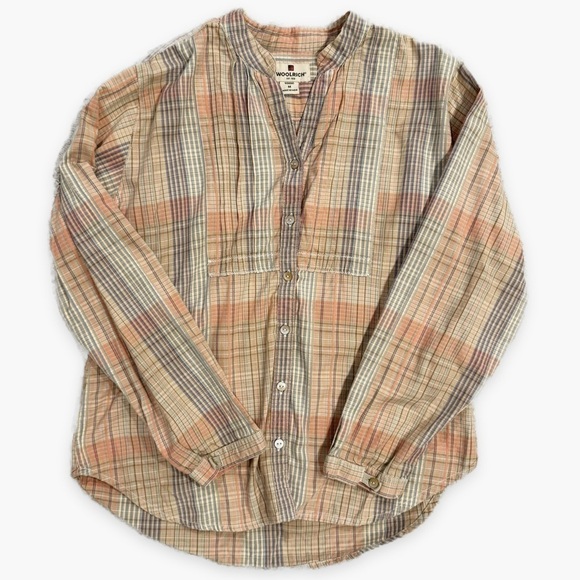 Woolrich | Plaid Button Down Top Tan Orange Cotton Size Medium - Picture 6 of 6